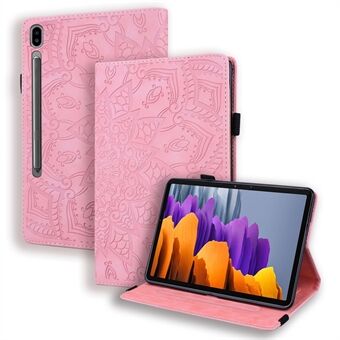 Til Samsung Galaxy Tab S9 FE / S9 / S8 / S7 Blomstermønstret prægning Læder Tablet Stand Cover Shell med penholderstrop