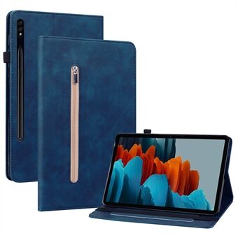 Til Samsung Galaxy Tab S7/S8 Anti-drop Solid Color Tablet Case med Lynlåslomme PU Læder Tablet Beskyttende Cover Pengepung Stativ.