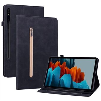 Til Samsung Galaxy Tab S7/S8 Anti-drop Solid Color Tablet-etui med lynlåslomme i PU-læder, der beskytter tabletten og fungerer som en tegnebogsstøtte.