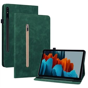 For Samsung Galaxy Tab S7/S8 Anti-drop Solid Color Tablet-etui med lynlåslomme PU-læder Tablet-beskyttelsescover Pengepungstøtte