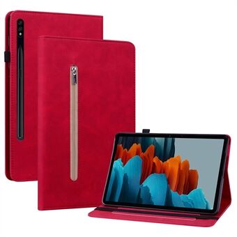 Til Samsung Galaxy Tab S7/S8 Anti-drop Solid farve Tablet-etui med lynlåslomme i PU-læder, tabletbeskyttende cover og pung med stativ.