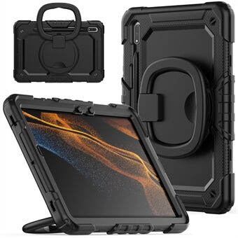 Til Samsung Galaxy Tab S8 X700 / X706 (2022) / Tab S7 T870 / T875 (2020) Stødsikker Tablet-etui af PC + silikone med 360-graders roterende stativ og skulderrem.