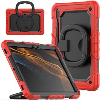 Til Samsung Galaxy Tab S8 X700 / X706 (2022) / Tab S7 T870 / T875 (2020) Stødsikker tablet-etui i PC og silikone cover, 360-graders roterende stativ-etui med skulderrem.