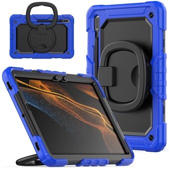 Til Samsung Galaxy Tab S8 X700 / X706 (2022) / Tab S7 T870 / T875 (2020) Stødsikkert Tablet Etui PC + Silikone Cover 360-graders Roterende Stativ Etui med Skulderrem