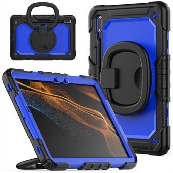 Til Samsung Galaxy Tab S8 X700 / X706 (2022) / Tab S7 T870 / T875 (2020) Stødsikker Tabletbetræk i PC + Silikone Cover, 360 graders roterende støttefod og skulderrem.