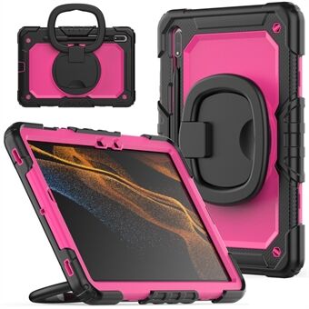 Til Samsung Galaxy Tab S8 X700 / X706 (2022) / Tab S7 T870 / T875 (2020) Stødsikker Tablet Etui PC + Silikone Cover 360-graders roterende stativ Etui med skulderrem.