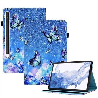 Til Samsung Galaxy Tab S8 X700 / X706 (2022) / Tab S7 T870 / T875 (2020) Mønstret Print Tablet Standetui med elastikbånd.