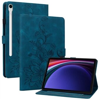 Til Samsung Galaxy Tab S9 / Tab S7 / Tab S8-etui i PU-læder+TPU med lily blomster, tablet stativ skal.