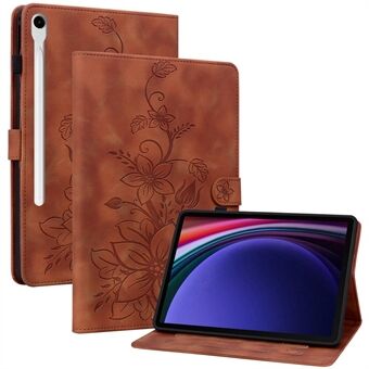 Til Samsung Galaxy Tab S9 / Tab S7 / Tab S8-etui i kunstlæder + TPU, betrukket med liljeblomster, med tablet-stands