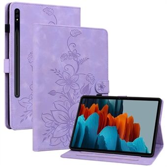 Til Samsung Galaxy Tab S7 / S8 Etui med Blomster Prægning i PU Læder Stødsikkert Tablet Cover