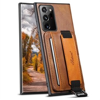 SUTENI H13 til Samsung Galaxy Note20 Ultra / Note20 Ultra 5G kortholder etui Læderbelagt PC+TPU telefoncover med støtteben og håndstrop