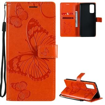 Til Samsung Galaxy S20 FE/S20 Fan Edition/S20 FE 5G/S20 Fan Edition 5G/S20 Lite/S20 FE 2022 KT Imprinting Flower Series-2 Butterfly Pattern Imprinting Læder Wallet Phone Cover Case