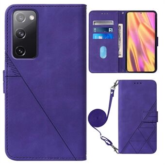 PB2-1 Series Stilfulde Linjer Prægning Magnetisk Lukning Stødabsorberende PU Læder + TPU Stand Wallet Telefon Cover Case med Skulderrem til Samsung Galaxy S20 FE 2022/S20 FE/S20 FE 5G/S20 Lite