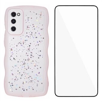 WANLONFENG JWT-serien til Samsung Galaxy S20 FE 5G / 4G / S20 FE 2022 TPU-etui Epoxy-telefoncover med bølget kant og hærdet glas