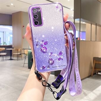 KADEM til Samsung Galaxy S20 FE 4G / FE 5G / S20 Lite / S20 FE 2022 Etui Glitter TPU Blomster Dekor Telefoncover med Rem