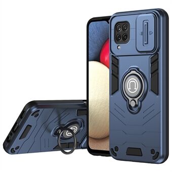 Til Samsung Galaxy A12-etui med Slide Camshield Kickstand i PC+TPU-telefoncover.