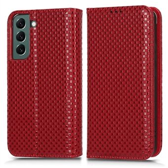 PU læder telefonpung etui til Samsung Galaxy S21 4G / 5G, Anti-shock Grid Texture Telefon Flip Cover Stand