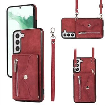 Til Samsung Galaxy S21 5G Stødsikkert Etui PU+TPU Kortholder Mobiltelefon Etui med 2 Stropper