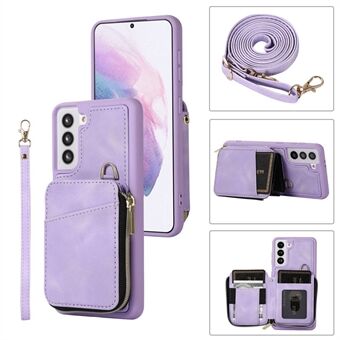 For Samsung Galaxy S21 4G / 5G Etui med støtteben PU-læder + TPU lynlåspungcover