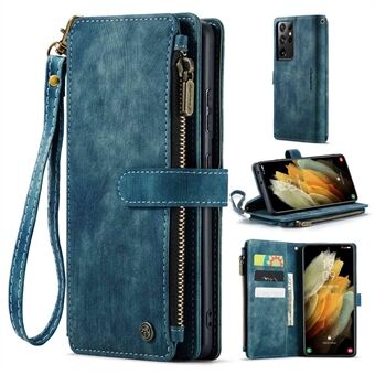 CASEME C30 Series PU-læder telefonpungcover til Samsung Galaxy S21 Ultra 5G, telefonboks med lynlåslomme Stand Beskyttende skal med flere kortpladser