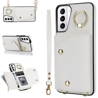 Til Samsung Galaxy S21+ 5G lynlås Ring Kickstand-etui PU-læderbelagt TPU-telefoncover