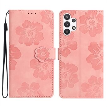 Til Samsung Galaxy A32 5G / M32 5G PU Læder Pung Cover Flowers Imprint Telefonetui med Stand