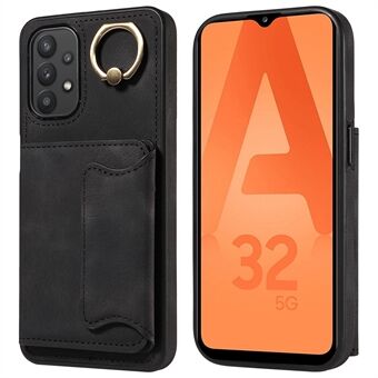 001 Til Samsung Galaxy A32 5G / M32 5G PU Læder+TPU Kortholder Cover Ring Kickstand Smartphone etui