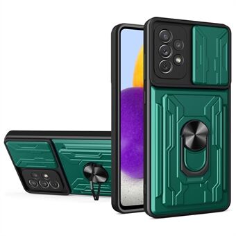 Aftagelig Pushing Card Holder Anti-fall PC + TPU telefoncover Shell med Ring Kickstand og Kamera Protector Slider til Samsung Galaxy A52 4G/5G/A52s 5G