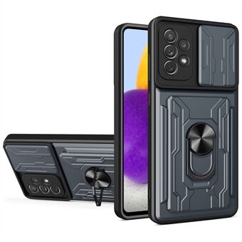 Aftagelig Pushing Card Holder Anti-fall PC + TPU telefoncover Shell med Ring Kickstand og Kamera Protector Slider til Samsung Galaxy A52 4G/5G/A52s 5G