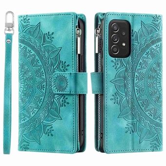 Lynlåslomme pung-etui til Samsung Galaxy A52 4G / 5G / A52s 5G, kollisionssikkert Mandala Flower-præget PU- Stand med flere kortpladser