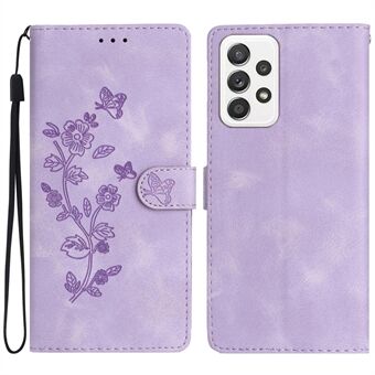 Til Samsung Galaxy A32 4G (EU-version) lædertelefoncover Flower Imprint Stand etui med pung