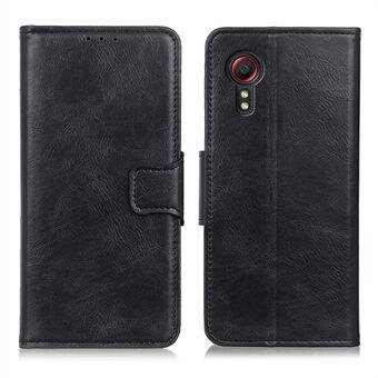 Folio Flip Wallet Design Crazy Horse Texture PU Læder Stand Protector Cover til Samsung Galaxy Xcover 5 - Sort