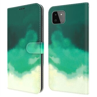 Stilfuldt akvarel PU-læder Stand Design telefoncover til Samsung Galaxy A22 5G (EU-version)