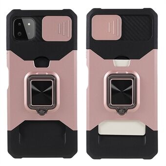 Kamera- Ring Kickstand Design Hybrid Phone Case Shell med kortholder til Samsung Galaxy A22 5G (EU-version)