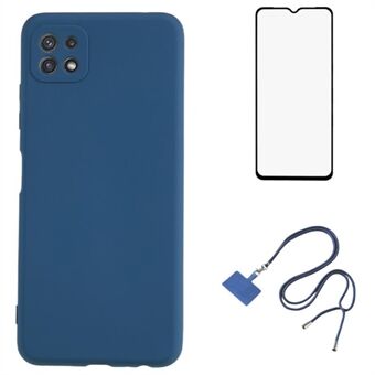 WANLONFENG RB1-serien til Samsung Galaxy A22 5G (EU-version) etui TPU-cover med skærmbeskyttelsesfilm+halsrem