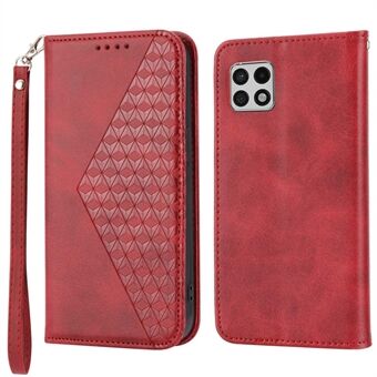 Flip Phone Wallet Case til Samsung Galaxy A22 5G (EU-version), Calf Texture PU- Stand påtrykt Rhombus mønster mobiltelefoncover med rem