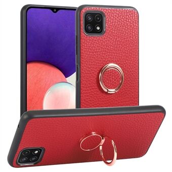 Til Samsung Galaxy A22 5G (EU-version) Ring Kickstand Telefonetui PU Læder+PC+TPU Litchi Texture Shell Fungerer til magnetisk bilmontering