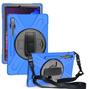 Til Samsung Galaxy Tab S7+ / S8+ T970 / X800 / S7 FE T730 / S9+ X810 / S9 FE+ X610 Kickstand PC + Silikone Tablet-etui med skulderrem