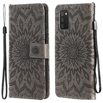 KT Imprinting Flower Series-1 Sunflower Pattern Imprinted Læder Wallet Stand Phone Case Shell til Samsung Galaxy A03s (166,5 x 75,98 x 9,14 mm)