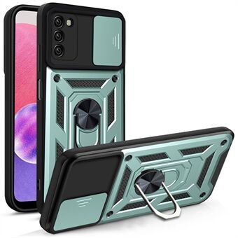 Shockproof Anti-scratch Camera Slide Cover Hard PC + Soft TPU Hybrid Phone Case Protector with Kickstand and Metal Sheet for Samsung Galaxy A03s (166.5 x 75.98 x 9.14mm)