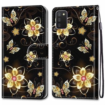 PU Leather + TPU Phone Cover Cross Texture Stand Wallet Pattern Printing Case with Strap for Samsung Galaxy A03s (166.5 x 75.98 x 9.14mm)