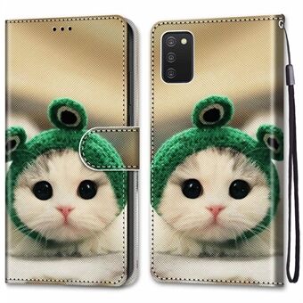 PU Leather + TPU Phone Cover Cross Texture Stand Wallet Pattern Printing Case with Strap for Samsung Galaxy A03s (166.5 x 75.98 x 9.14mm)