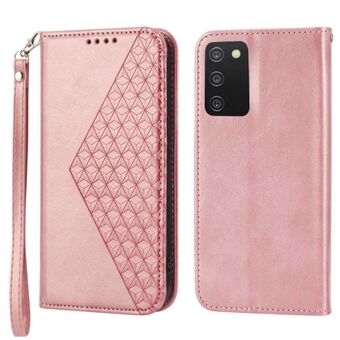 Cell Phone Case For Samsung Galaxy A03s (166.5 x 75.98 x 9.14mm), Calf Texture PU Leather Imprinted Rhombus Pattern Anti-shock Phone Cover Wallet Stand with Strap