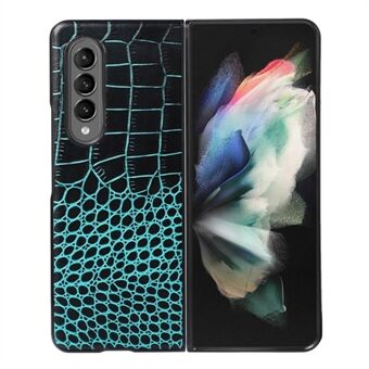 Til Samsung Galaxy Z Fold3 5G Crocodile Texture Ægte læder 180-graders foldetelefonetui Coated PC+TPU Indvendigt cover Telefontilbehør