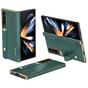 Til Samsung Galaxy Z Fold3 5G Cover med Kickstand og Håndledsrem i Læder+PC Hård Telefon Etui