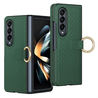 GKK Stødsikker etui til Samsung Galaxy Z Fold3 5G, trykt med gittermønster i PU+PC-materiale med ringfingerholder