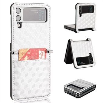 Til Samsung Galaxy Z Flip3 5G Rhombus præget PU-læderbelagt PC One-piece Flipping Phone Case med kortholder