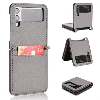 Til Samsung Galaxy Z Flip3 5G Litchi Texture PU-læderbelagt PC-etui Kortslot Telefoncover i ét stykke