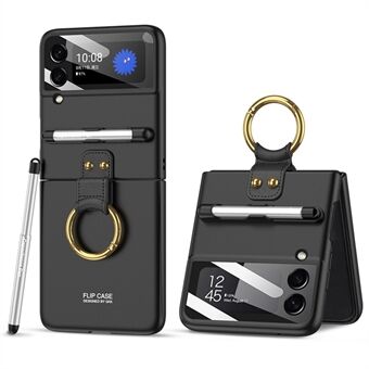 GKK Til Samsung Galaxy Z Flip3 5G Metal Ring Holder Kickstand Folde PC-etui Kamera Lens Film Telefoncover med Stylus Pen