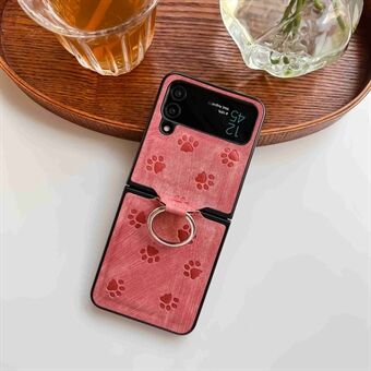 Til Samsung Galaxy Z Flip3 5G Imprinting Cat Paw Pattern Foldebar telefontaske Ring PU-læderbelagt pc-cover